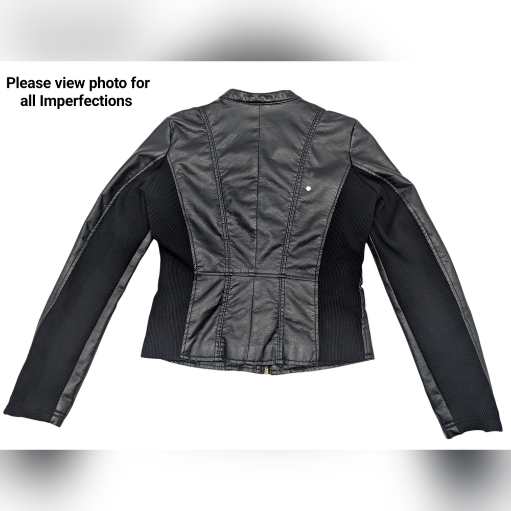 Therapy Faux Leather Jacket Lined Biker Moto Brassy Gold Accents Women Size S - Picture 15 of 17